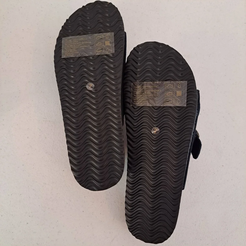 Khombu Ashville Sandals Womens 7 Black New Leather Double Buckle Slide 1221-378